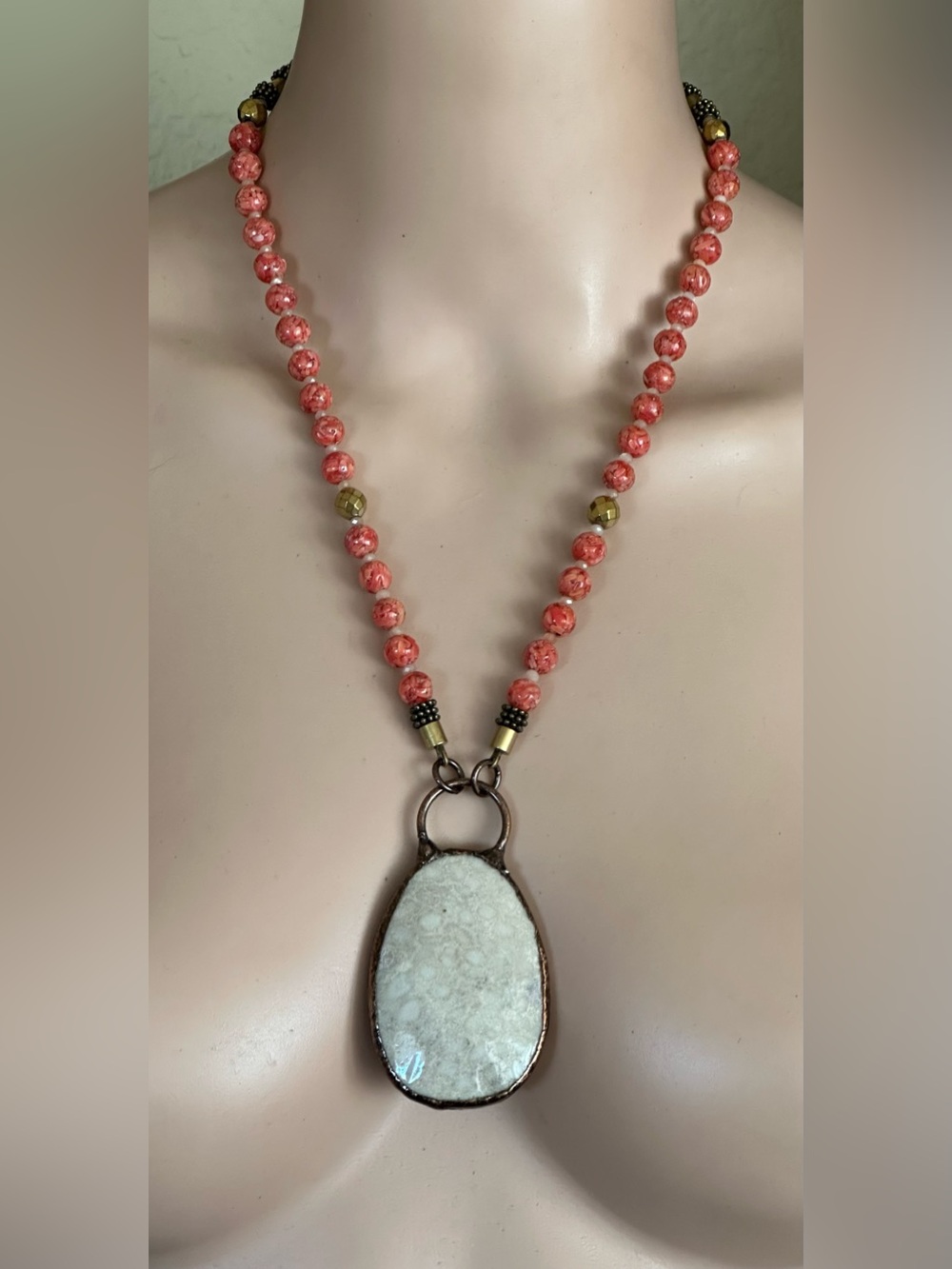 26-1/2 inch Coral Jade bead necklace NWOT